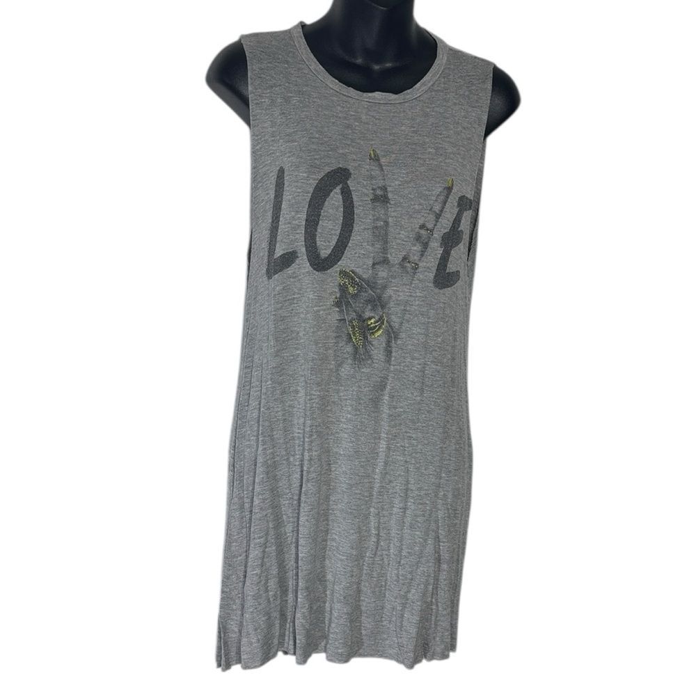 Lauren moshi‎ women’s xs long tunic heathered grey tank top graphic love